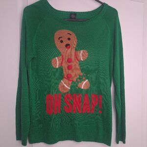 Gingerbread man Oh Snap! Knit Green Sweater